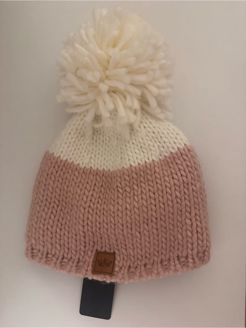 Panache Beanie Cap Hat Knit Winter Fleece Lined Faux Fur Pom Pom Pink/Ivory